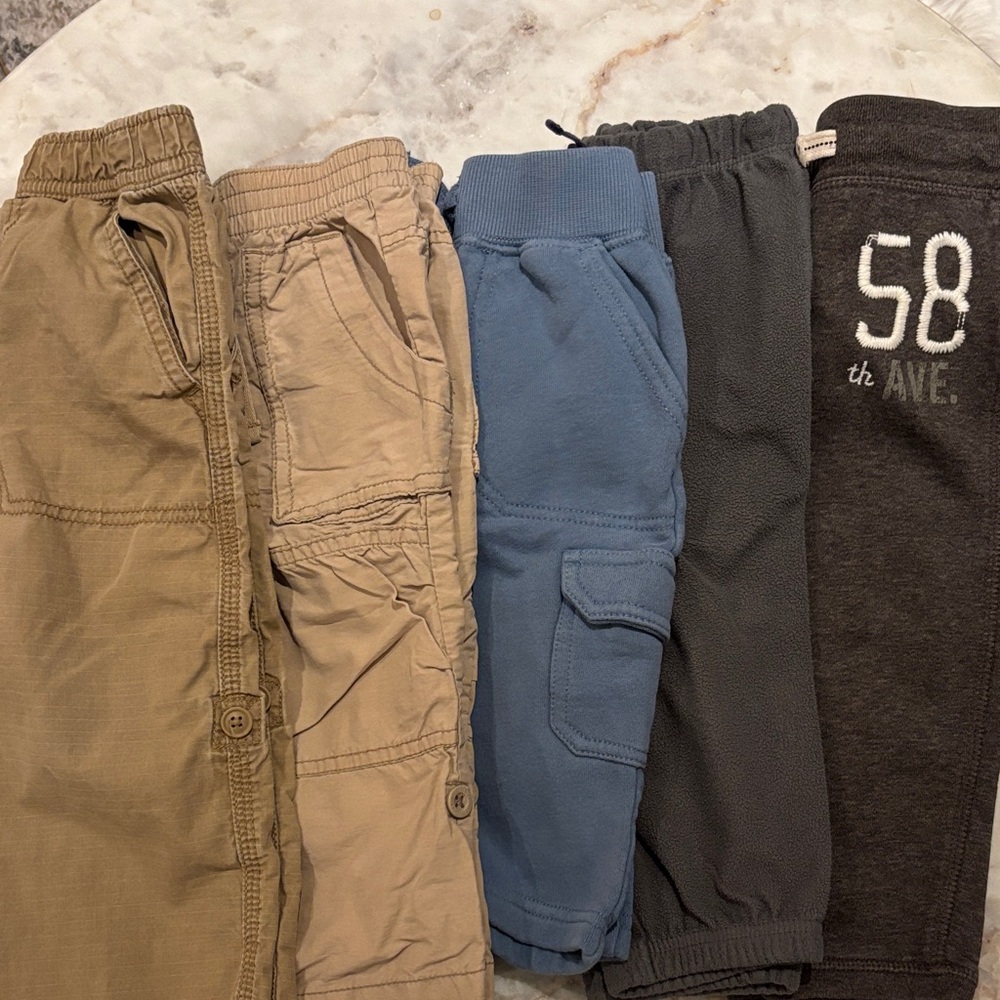 Toddler Cargo and Jogger Pants Set - Tan, Blue, and Gray